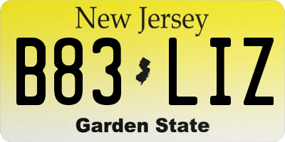 NJ license plate B83LIZ