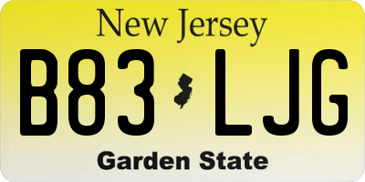 NJ license plate B83LJG