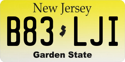 NJ license plate B83LJI