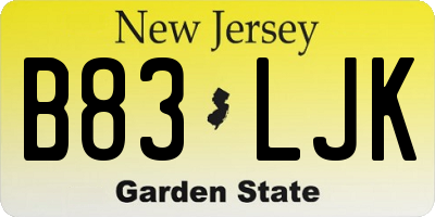 NJ license plate B83LJK