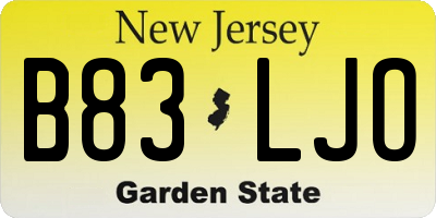 NJ license plate B83LJO