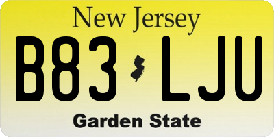 NJ license plate B83LJU