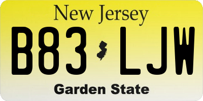 NJ license plate B83LJW