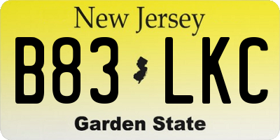 NJ license plate B83LKC