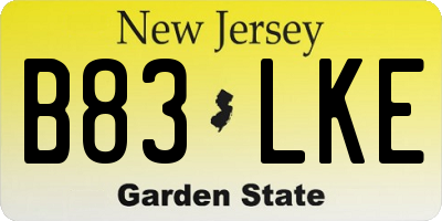 NJ license plate B83LKE