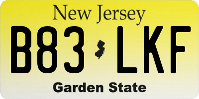 NJ license plate B83LKF