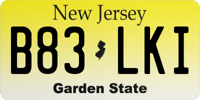 NJ license plate B83LKI