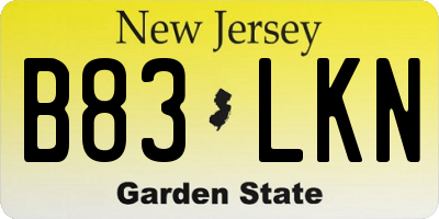 NJ license plate B83LKN