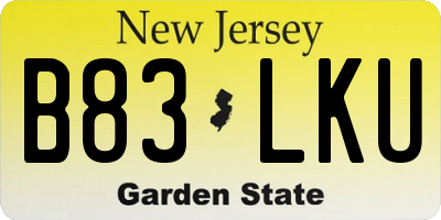 NJ license plate B83LKU