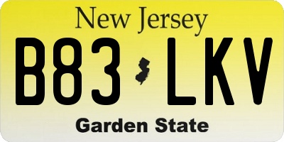 NJ license plate B83LKV