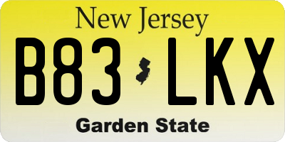 NJ license plate B83LKX