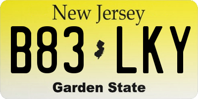 NJ license plate B83LKY