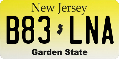 NJ license plate B83LNA