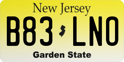 NJ license plate B83LNO