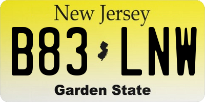 NJ license plate B83LNW