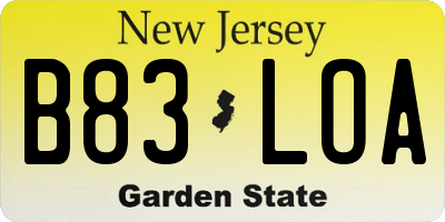 NJ license plate B83LOA