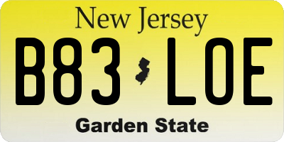 NJ license plate B83LOE