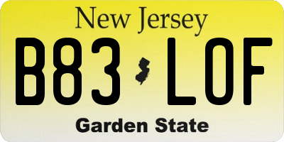 NJ license plate B83LOF