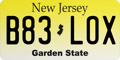 NJ license plate B83LOX
