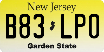 NJ license plate B83LPO