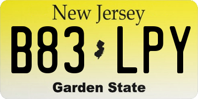 NJ license plate B83LPY