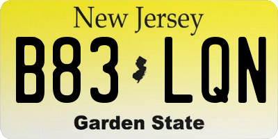 NJ license plate B83LQN