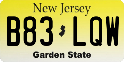NJ license plate B83LQW