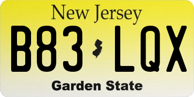 NJ license plate B83LQX
