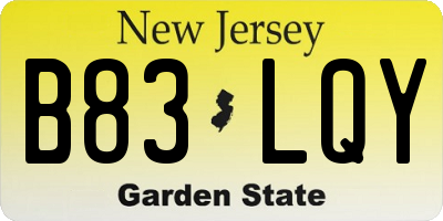NJ license plate B83LQY