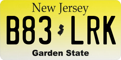 NJ license plate B83LRK