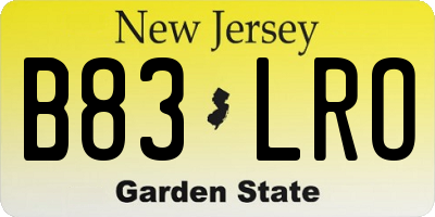 NJ license plate B83LRO