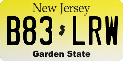 NJ license plate B83LRW
