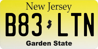 NJ license plate B83LTN