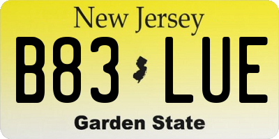 NJ license plate B83LUE