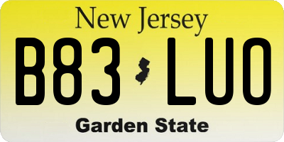 NJ license plate B83LUO