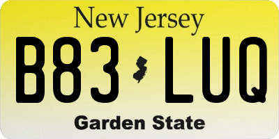 NJ license plate B83LUQ