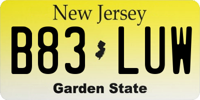 NJ license plate B83LUW