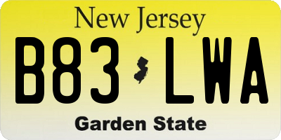 NJ license plate B83LWA