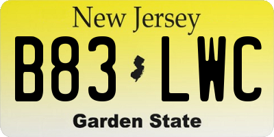 NJ license plate B83LWC
