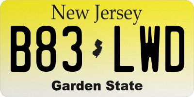 NJ license plate B83LWD