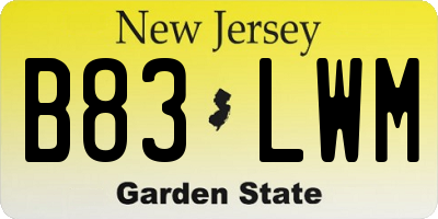 NJ license plate B83LWM