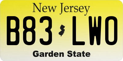 NJ license plate B83LWO