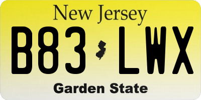 NJ license plate B83LWX