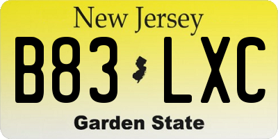 NJ license plate B83LXC