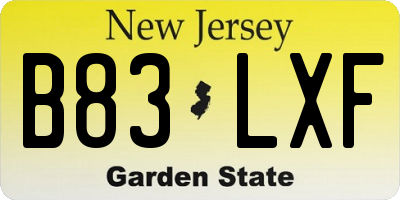 NJ license plate B83LXF