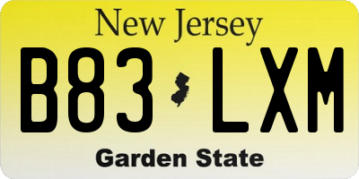 NJ license plate B83LXM