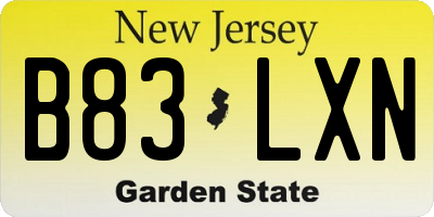 NJ license plate B83LXN