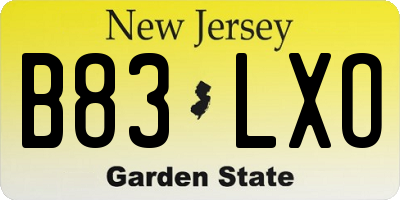 NJ license plate B83LXO