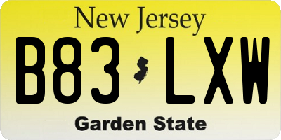 NJ license plate B83LXW