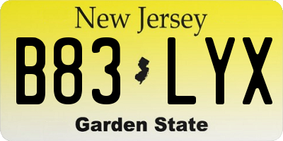 NJ license plate B83LYX